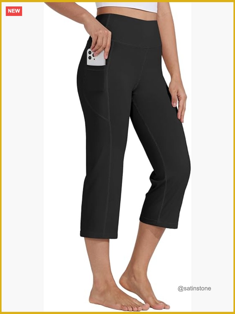 High Waist Yoga Capris Pants 21" Inseam 4 Pockets Nylon Spandex Straight Leg